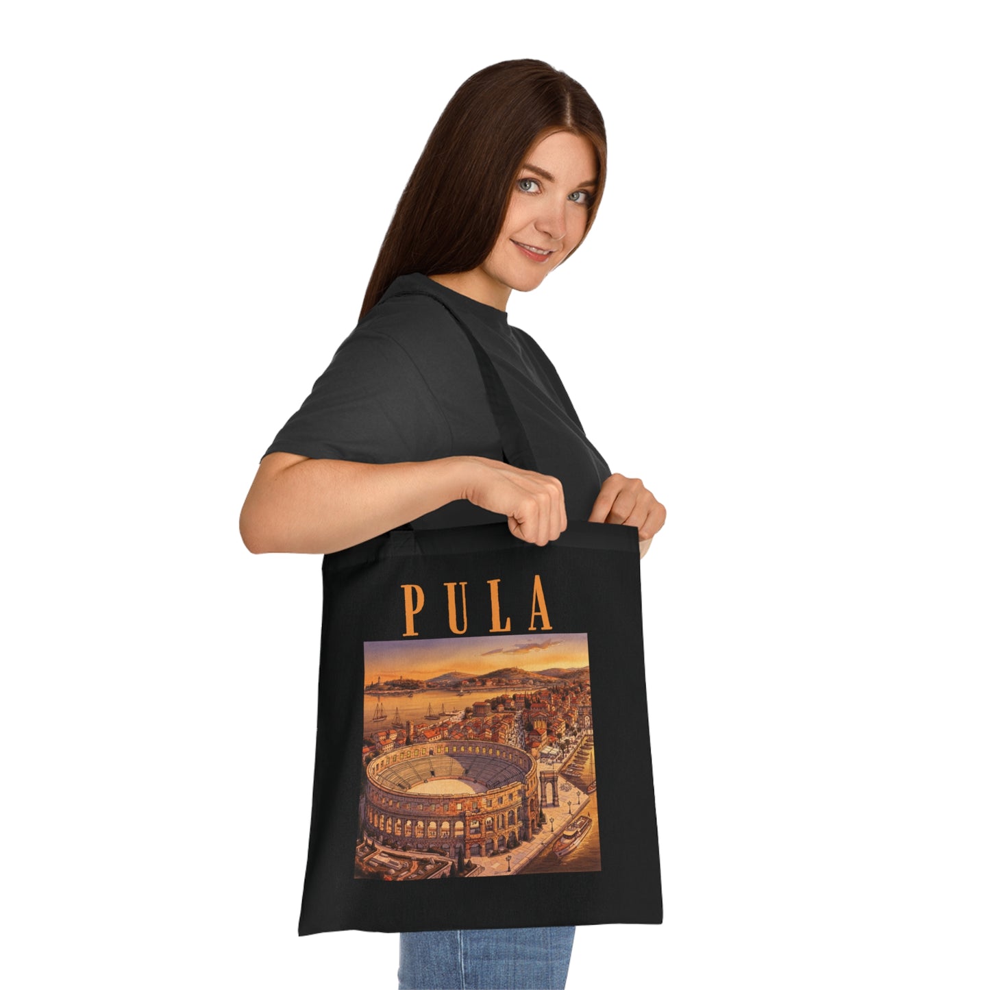 Pula Vintage Travel Tote - Retro Cityscape Cotton Bag