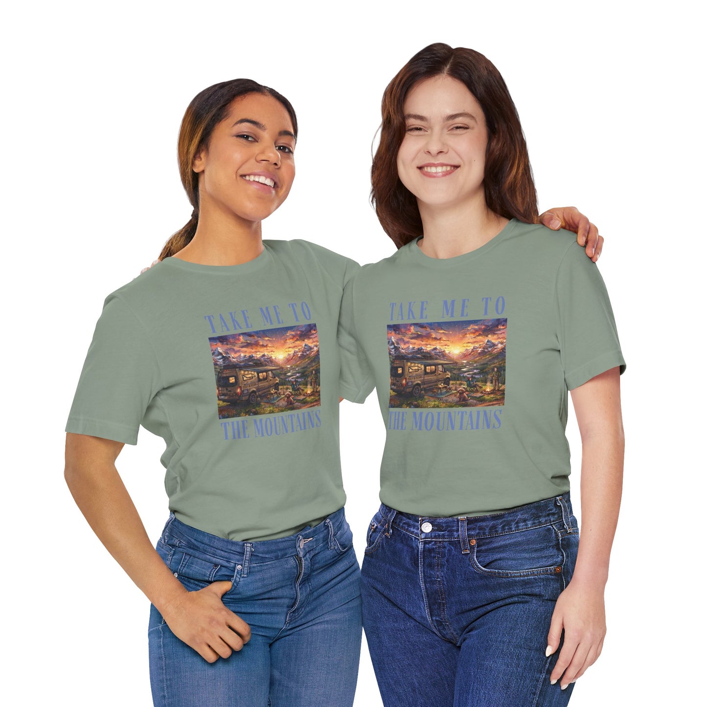 Take Me to the Mountains Sunset Tee — Scenic Cabin Sunset Graphic T-Shirt