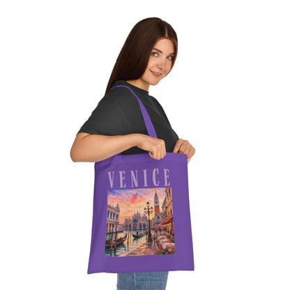 Venice Cotton Tote Bag - Vintage Sunset Canal Travel Tote