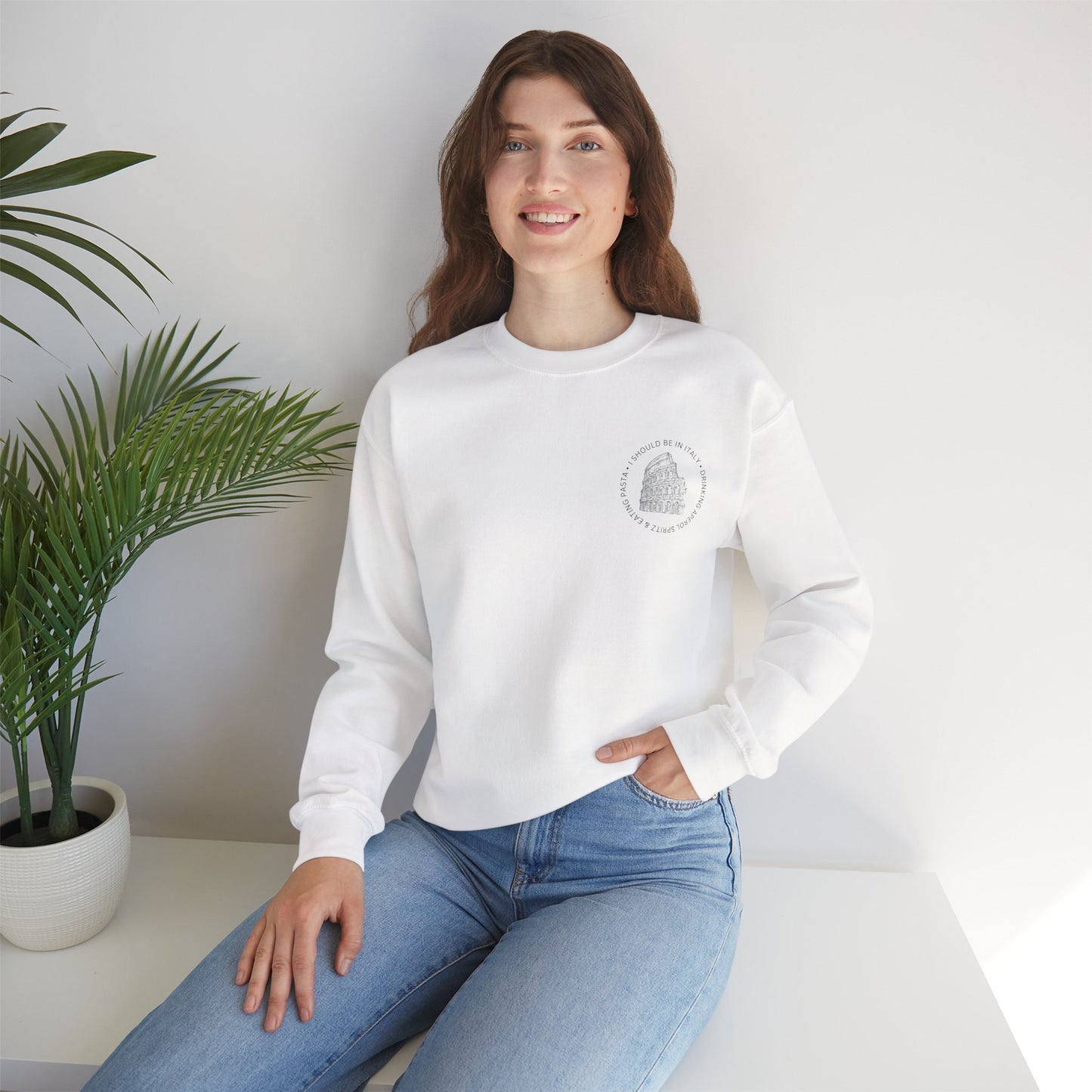 Cozy Italy Crewneck Sweatshirt with Small Chest Badge Design