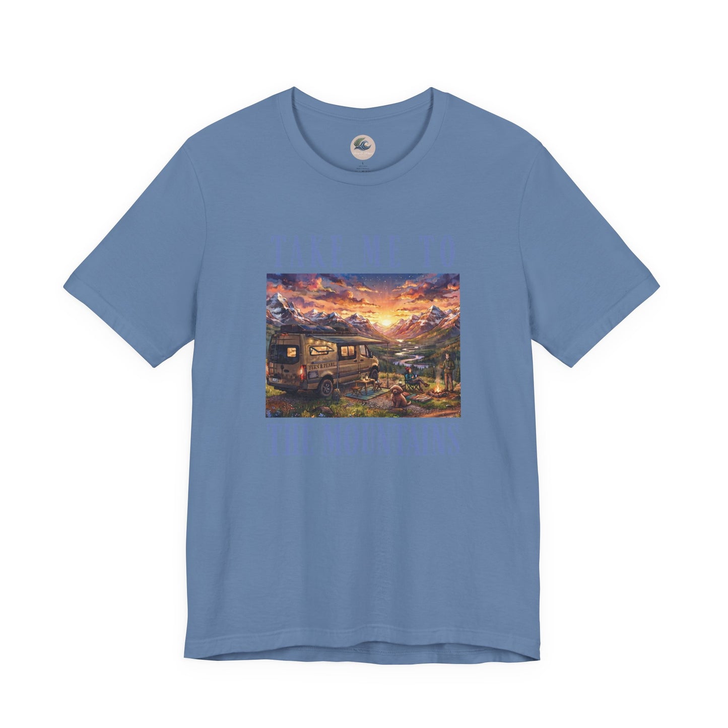 Take Me to the Mountains Sunset Tee — Scenic Cabin Sunset Graphic T-Shirt