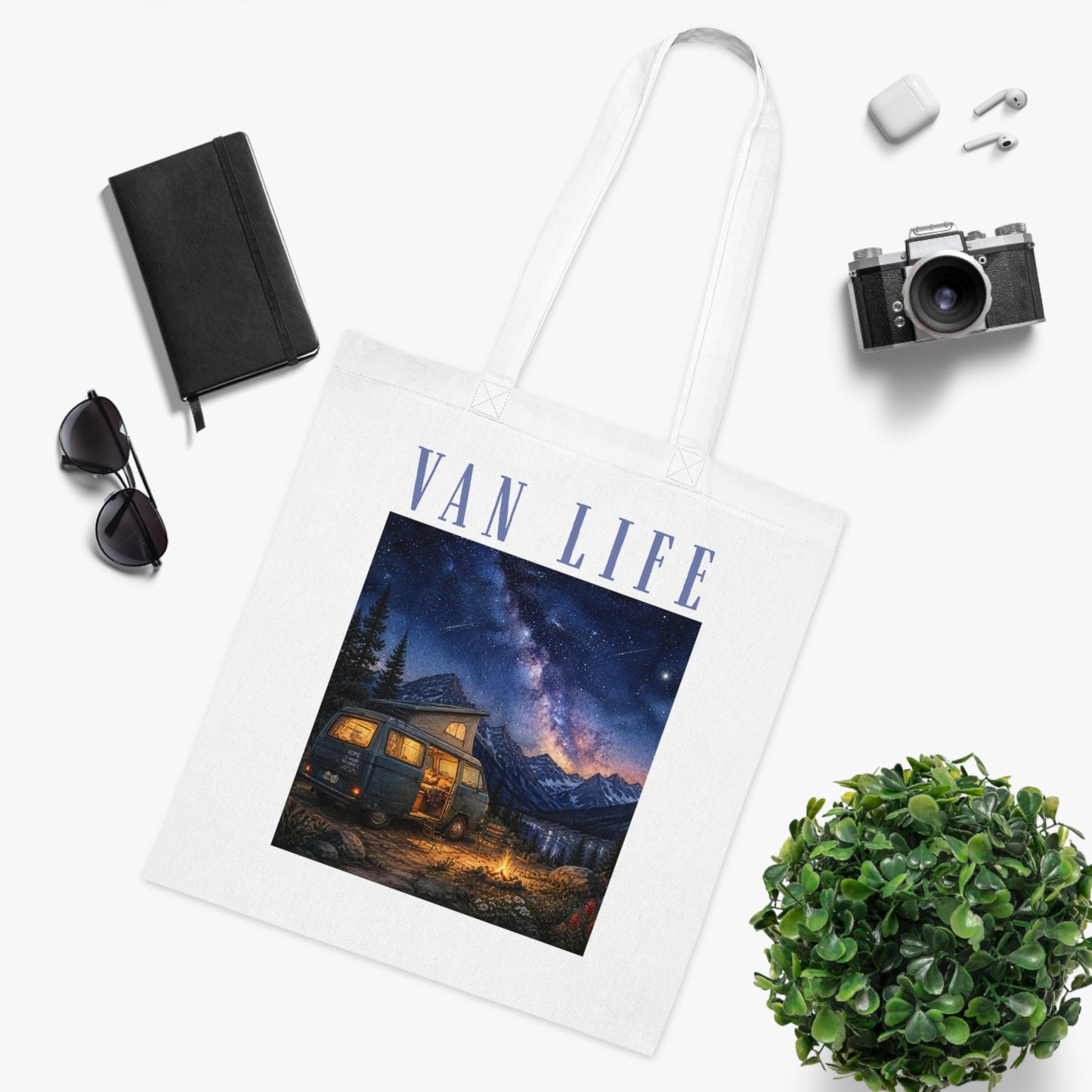 Van Life Cotton Tote — Starry Night Camper Van Tote Bag