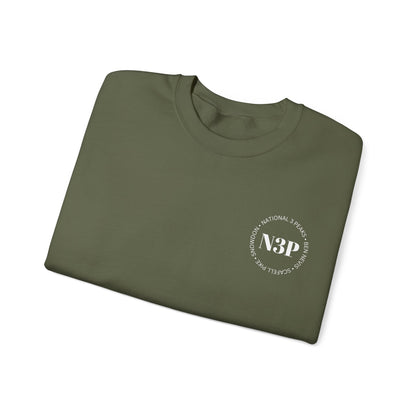 Minimal 'N3P' National 3 Peaks Logo Crewneck Sweatshirt – Small Chest Emblem, Casual Everyday Pullover