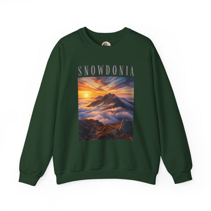 Snowdonia Sunset Crewneck Sweatshirt — Scenic Mountain Graphic