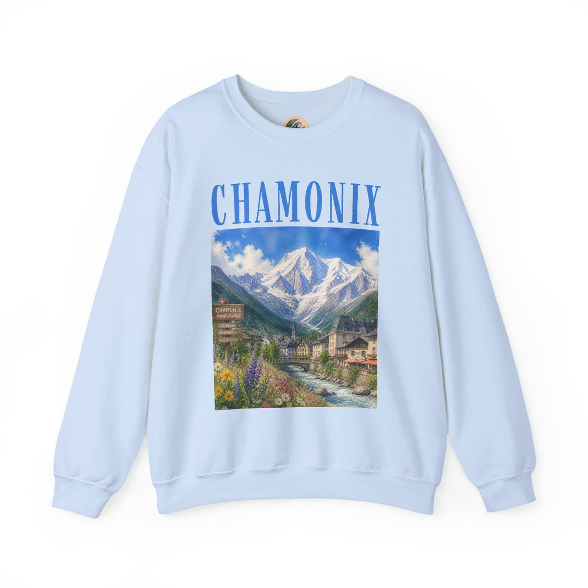 Chamonix Mountain Crewneck Sweatshirt — Alpine Scenic Graphic