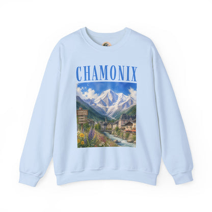 Chamonix Mountain Crewneck Sweatshirt — Alpine Scenic Graphic