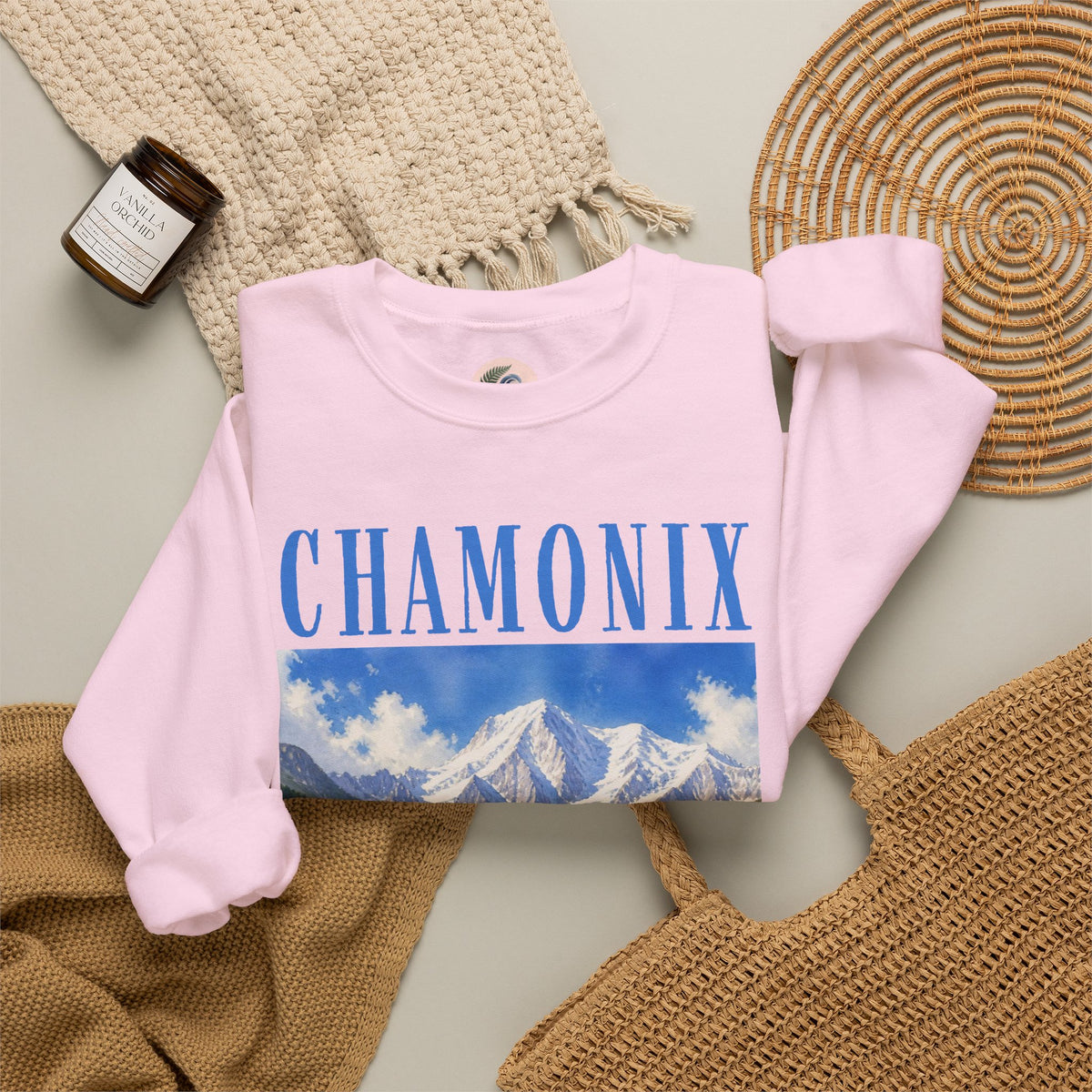 Chamonix Mountain Crewneck Sweatshirt — Alpine Scenic Graphic