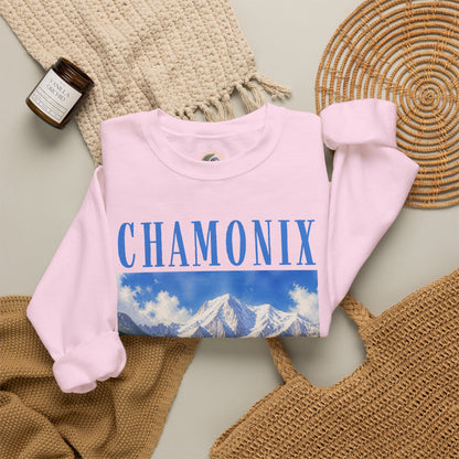 Chamonix Mountain Crewneck Sweatshirt — Alpine Scenic Graphic