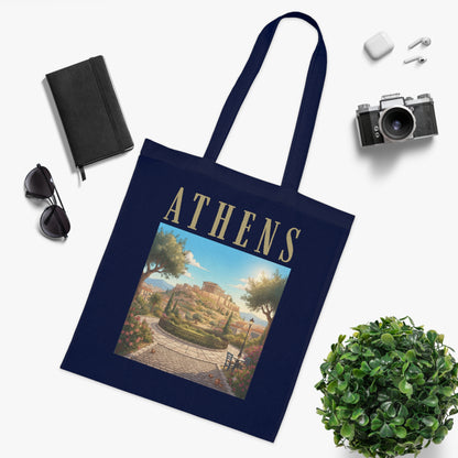 Athens Scenic Tote Bag – Vintage Greek Travel Cotton Tote