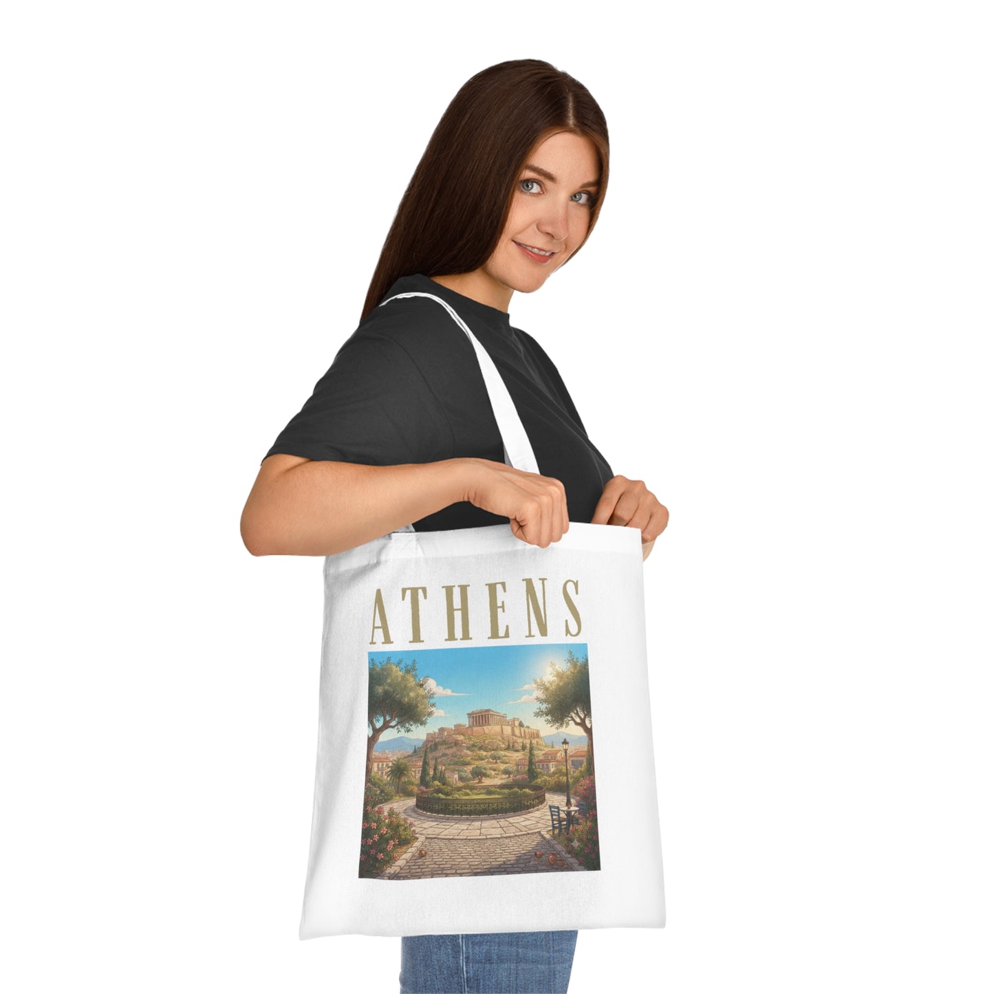 Athens Scenic Tote Bag – Vintage Greek Travel Cotton Tote