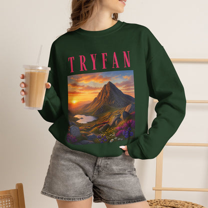 Tryfan Mountain Sweatshirt — Scenic Snowdonia Sunset Landscape Crewneck