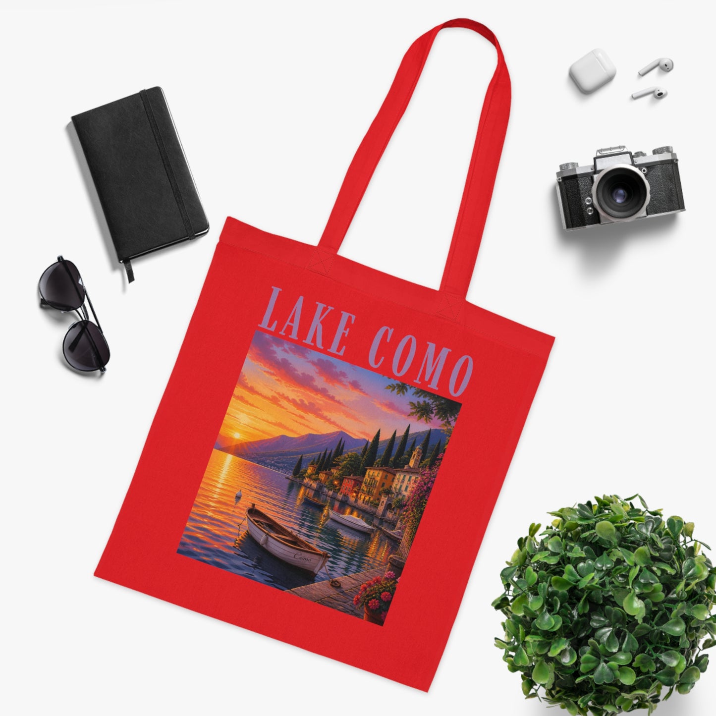 Lake Como Sunset Tote Bag — Italian Lakeside Travel Cotton Tote