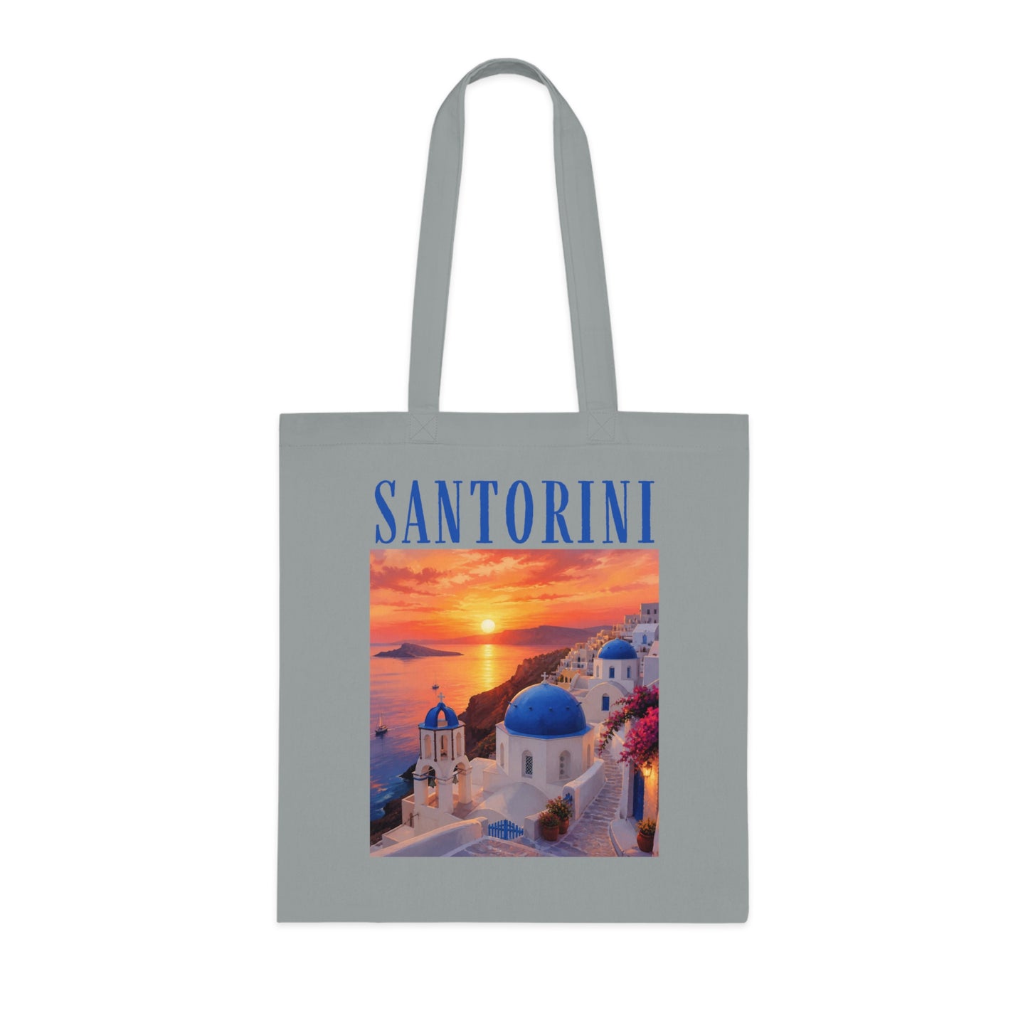 Santorini Sunset Cotton Tote Bag — Greek Island Travel Beach Tote