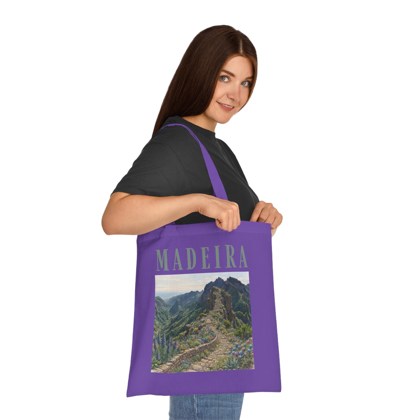 Madeira Scenic Cotton Tote — Travel Tote Bag with Mountain Landscape Print