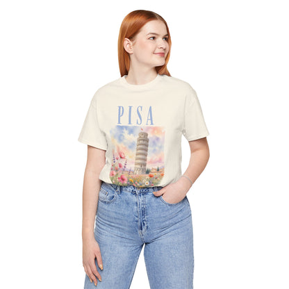 Pisa Floral Illustration T‑Shirt — Leaning Tower Travel Tee