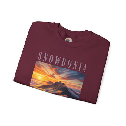 Snowdonia Sunset Crewneck Sweatshirt — Scenic Mountain Graphic
