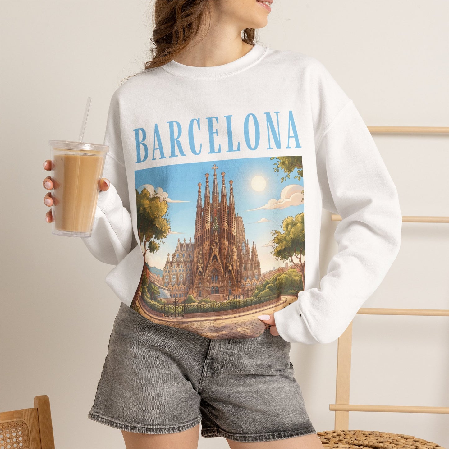 Barcelona Sagrada Família Crewneck Sweatshirt — Vintage Travel Graphic