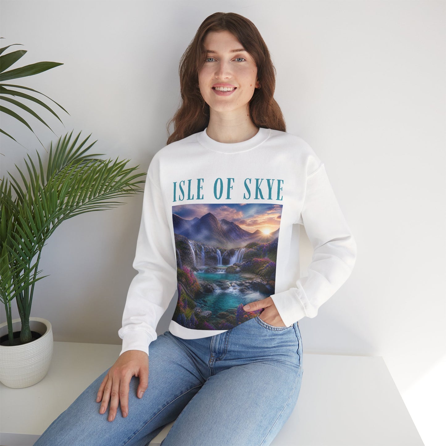 Isle of Skye Scenic Crewneck Sweatshirt — Scottish Landscape Graphic Sweatshirt