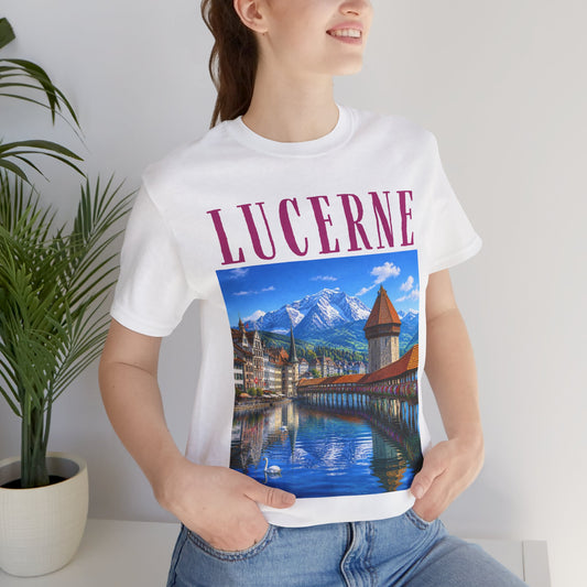 Lucerne Scenic Tee — Vintage Chapel Bridge Switzerland Travel T‑Shirt