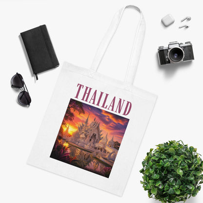 Thailand Sunset Temple Tote — Travel Souvenir Cotton Tote Bag