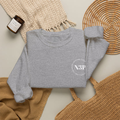 Minimal 'N3P' National 3 Peaks Logo Crewneck Sweatshirt – Small Chest Emblem, Casual Everyday Pullover