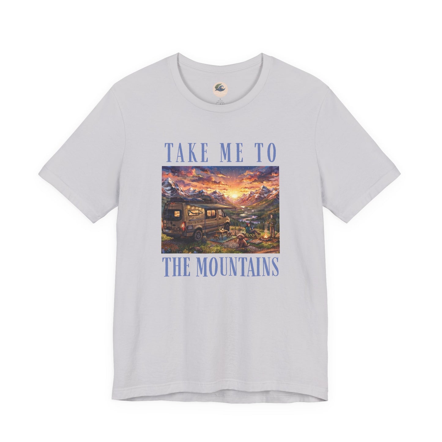 Take Me to the Mountains Sunset Tee — Scenic Cabin Sunset Graphic T-Shirt
