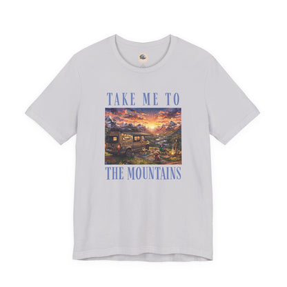 Take Me to the Mountains Sunset Tee — Scenic Cabin Sunset Graphic T-Shirt