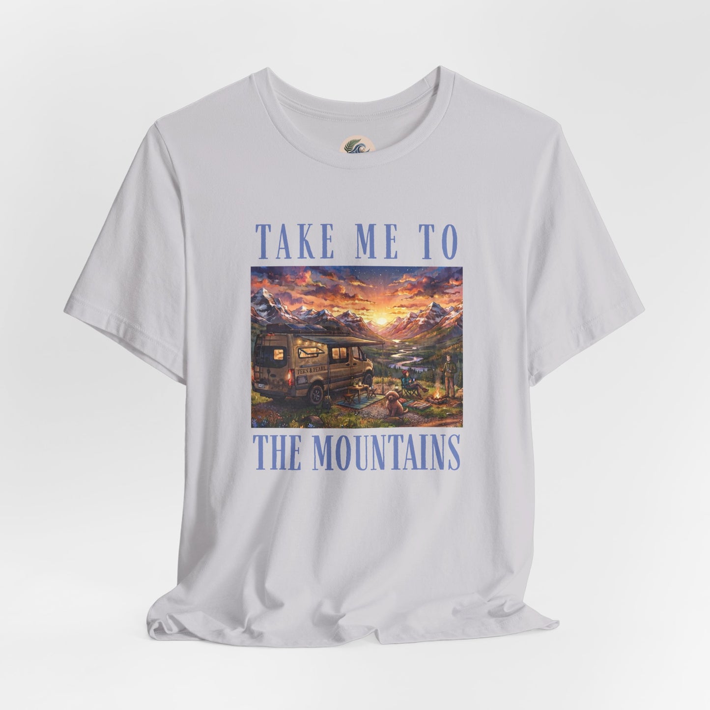 Take Me to the Mountains Sunset Tee — Scenic Cabin Sunset Graphic T-Shirt