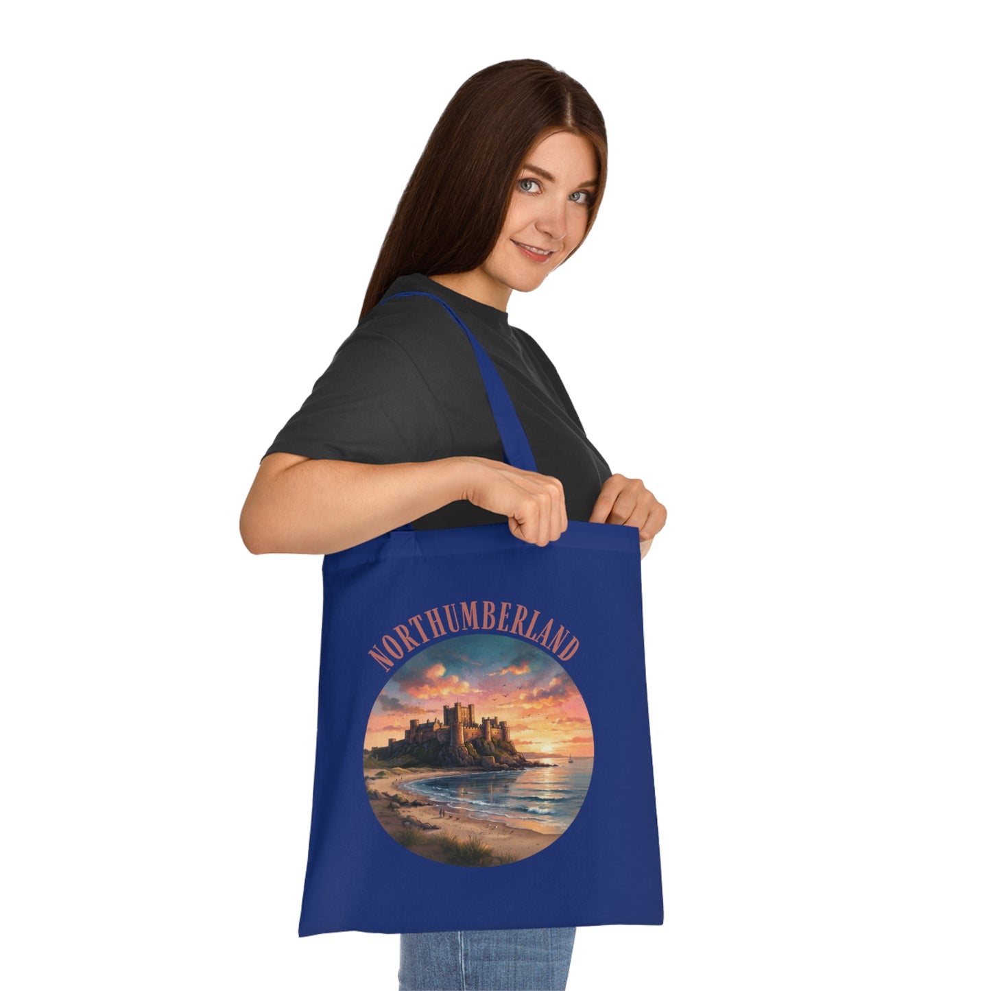 Northumberland Castle Sunset Tote Bag — Scenic Coastal Cotton Tote