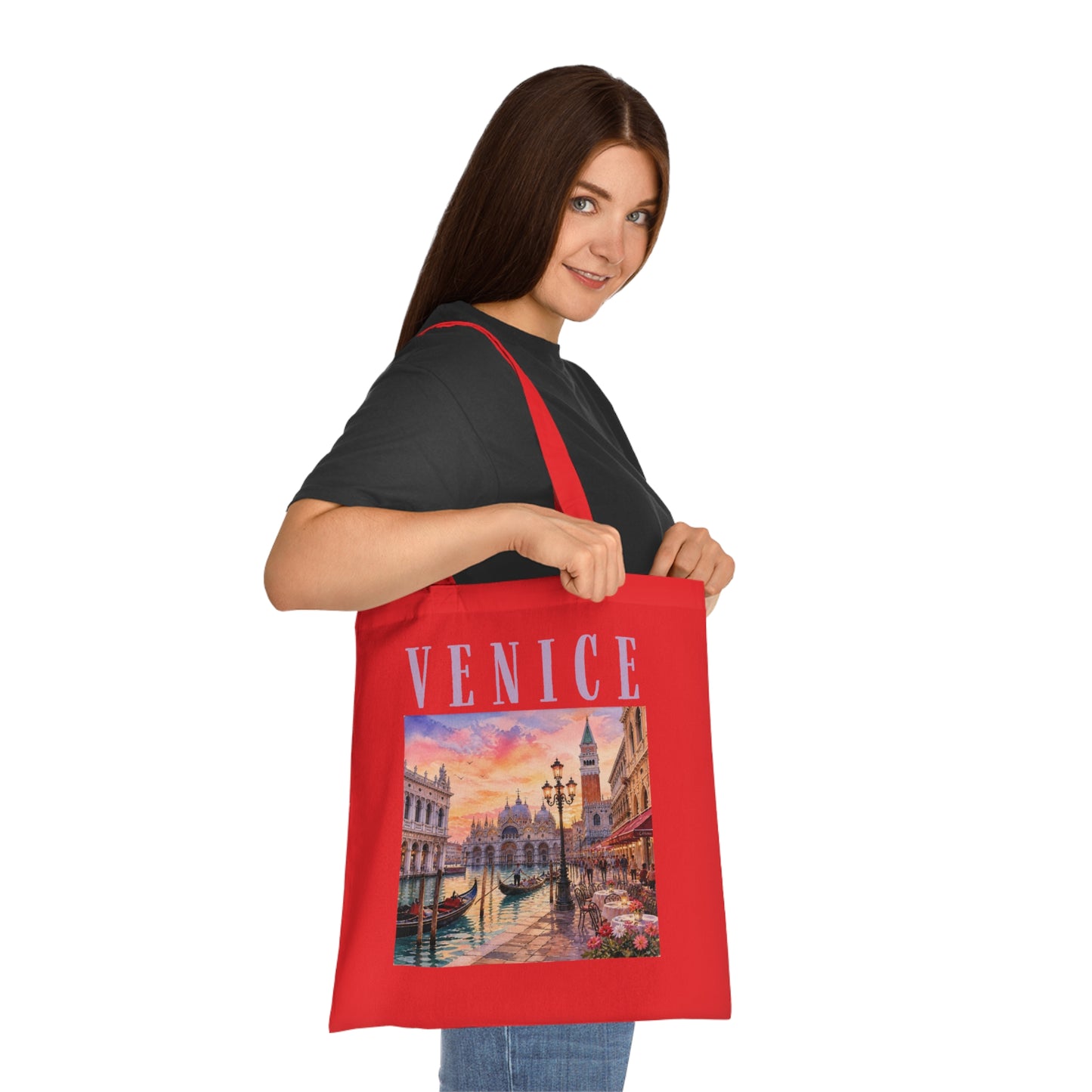 Venice Cotton Tote Bag - Vintage Sunset Canal Travel Tote
