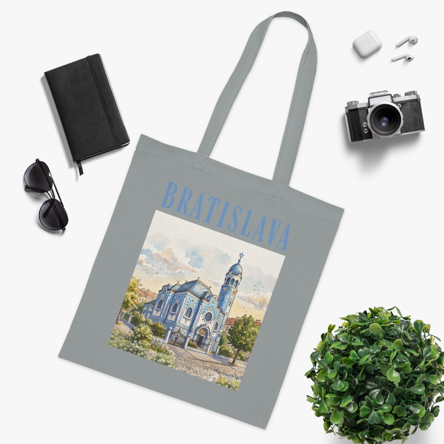 Bratislava Watercolor Cathedral Tote Bag – Travel Souvenir Cotton Shopper