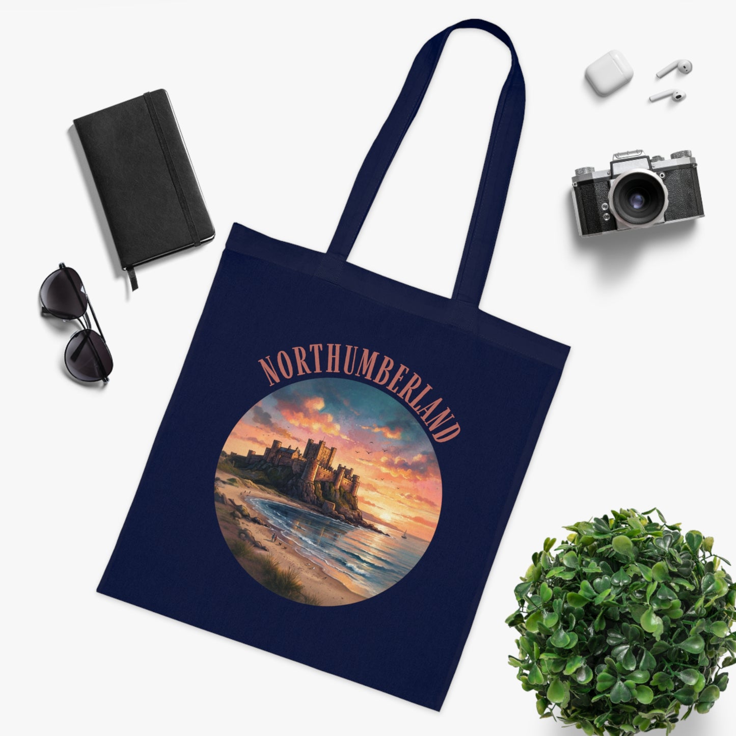 Northumberland Castle Sunset Tote Bag — Scenic Coastal Cotton Tote