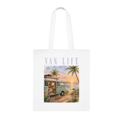 Van Life Beach Tote — Retro Camper Sunset Cotton Tote Bag