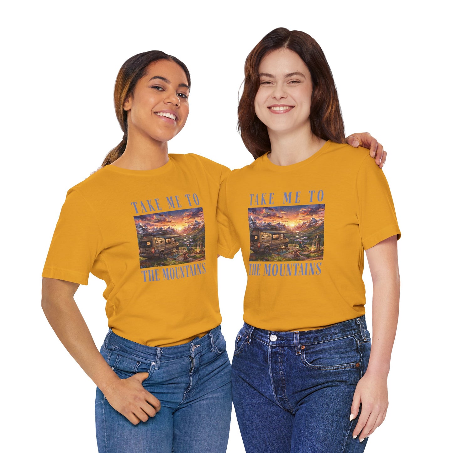 Take Me to the Mountains Sunset Tee — Scenic Cabin Sunset Graphic T-Shirt