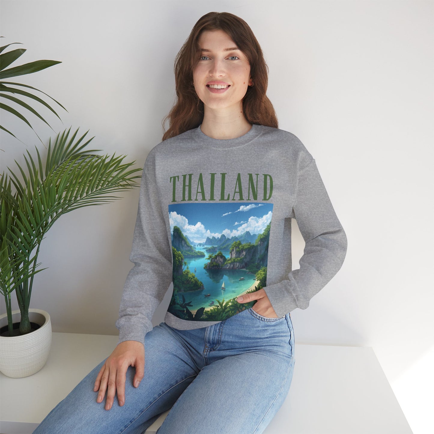 Thailand Scenic Crewneck Sweatshirt — Tropical Island Graphic Pullover