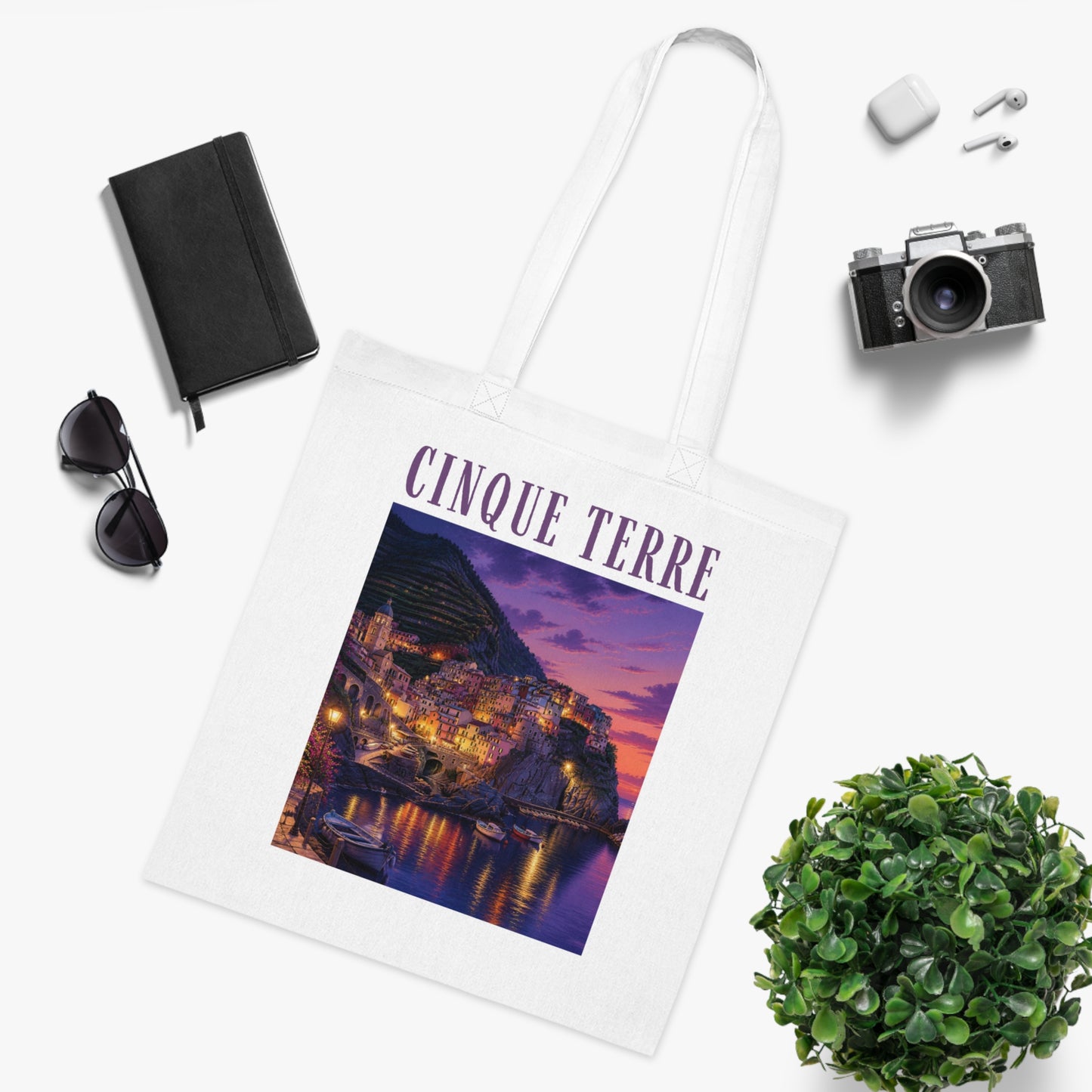 Cinque Terre Sunset Cotton Tote - Italian Coast Travel Beach Bag