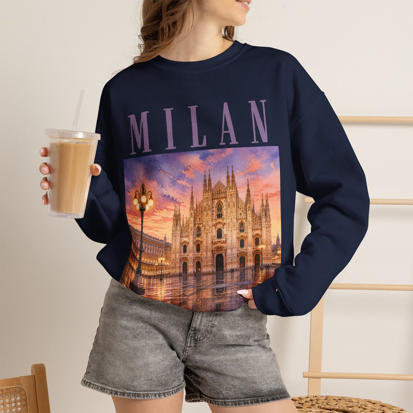 Milan Cathedral Crewneck Sweatshirt – Vintage Travel Cityscape