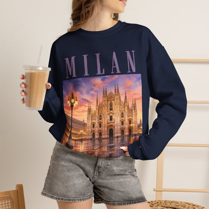 Milan Cathedral Crewneck Sweatshirt – Vintage Travel Cityscape