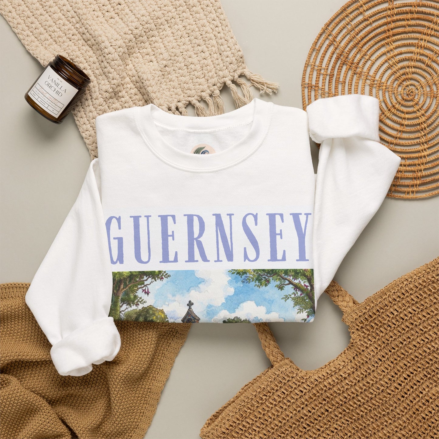 Guernsey Chapel Crewneck Sweatshirt — Scenic Island Travel Pullover