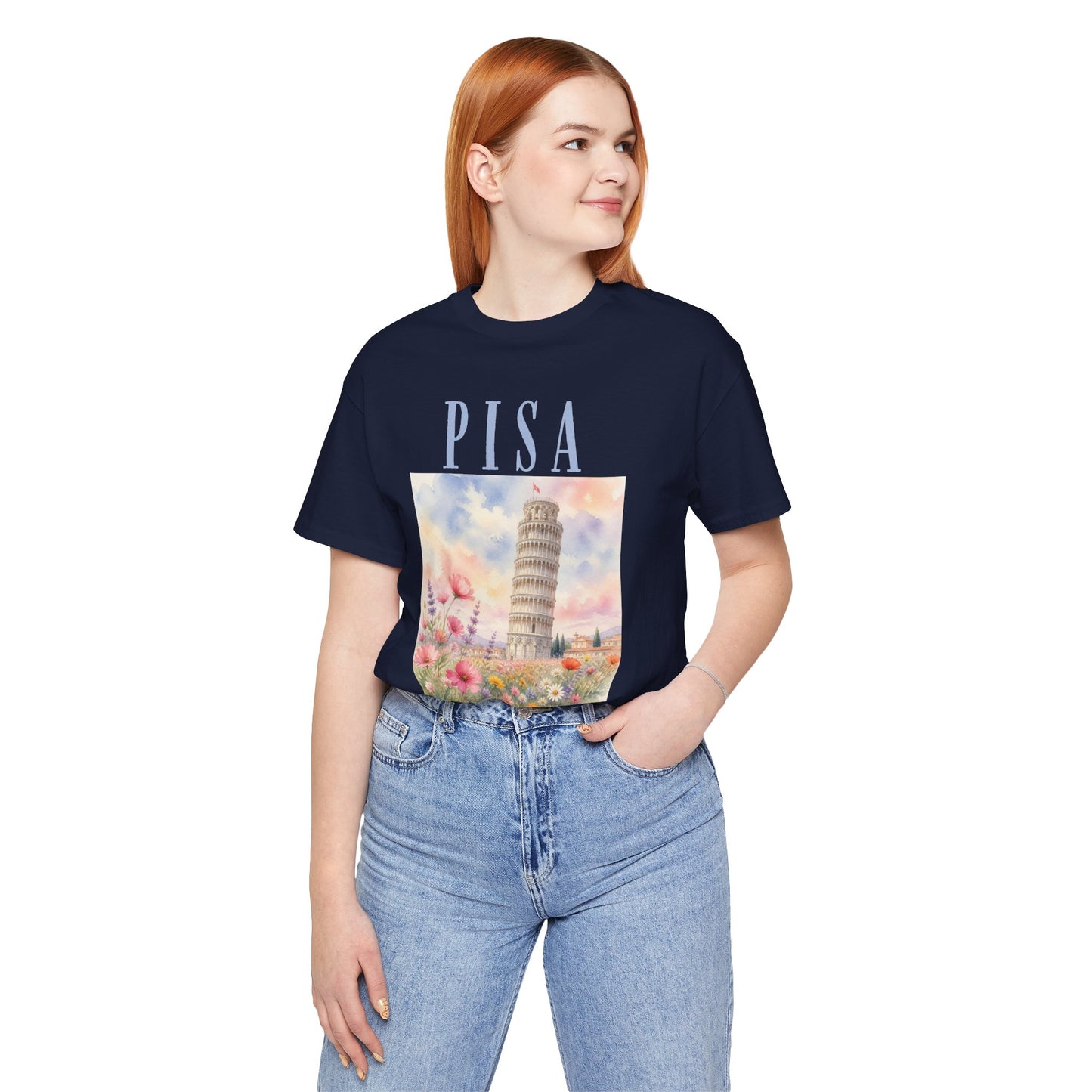 Pisa Floral Illustration T‑Shirt — Leaning Tower Travel Tee