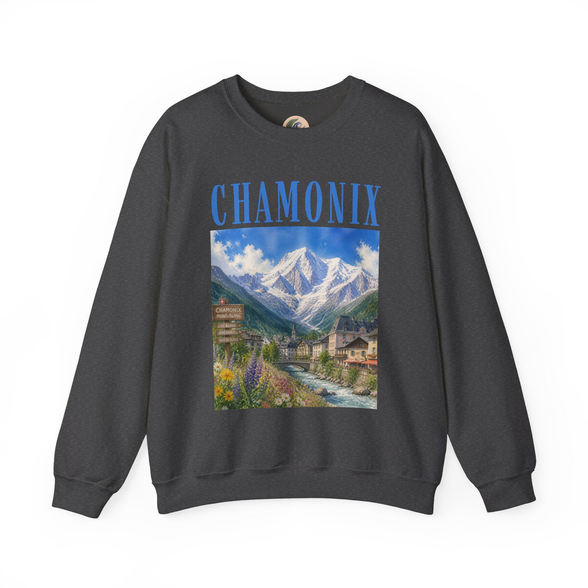 Chamonix Mountain Crewneck Sweatshirt — Alpine Scenic Graphic