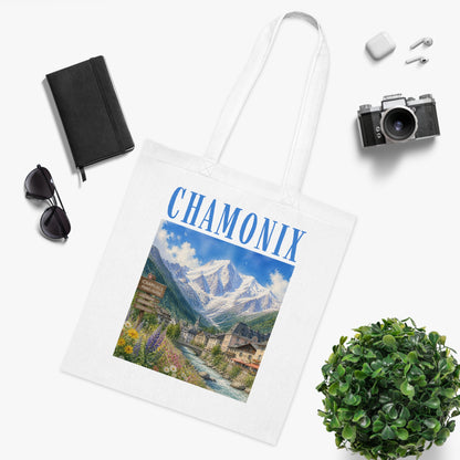 Chamonix Scenic Cotton Tote Bag — Vintage Alpine Village Print