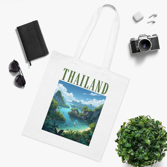 Thailand Scenic Cotton Tote Bag — Tropical Beach Travel Souvenir Tote