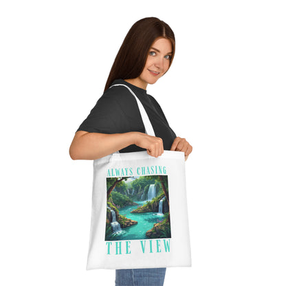 Always Chasing the View – Scenic Plitvice Waterfall Cotton Tote for Travelers & Nature Lovers