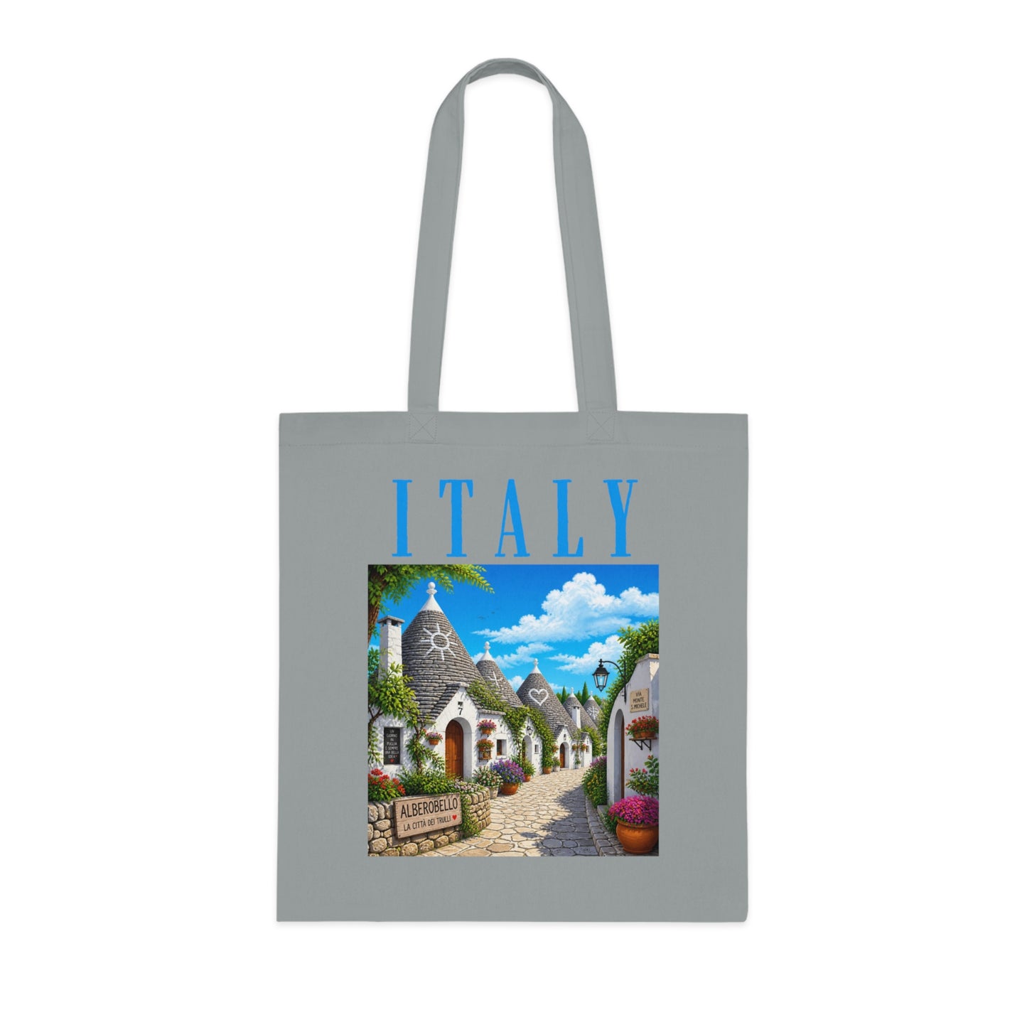Italy Alberobello Scenic Cotton Tote Bag — Italian Village Travel Souvenir Tote