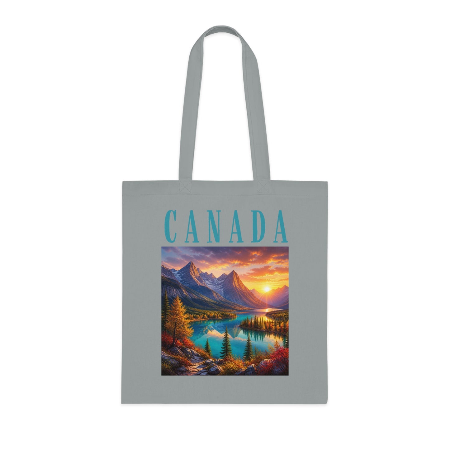 Canada Scenic Tote Bag — Mountain Lake Sunset Cotton Tote for Travel, Souvenir & Gift