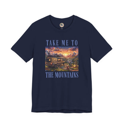 Take Me to the Mountains Sunset Tee — Scenic Cabin Sunset Graphic T-Shirt