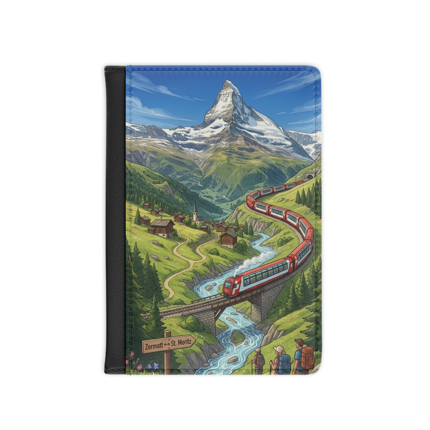 Swiss Alps Train Passport Cover — Illustrated Zermatt Matterhorn Travel Wallet