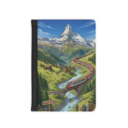 Swiss Alps Train Passport Cover — Illustrated Zermatt Matterhorn Travel Wallet