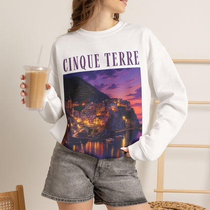 Cinque Terre Sunset Crewneck Sweatshirt – Italian Riviera Travel Graphic